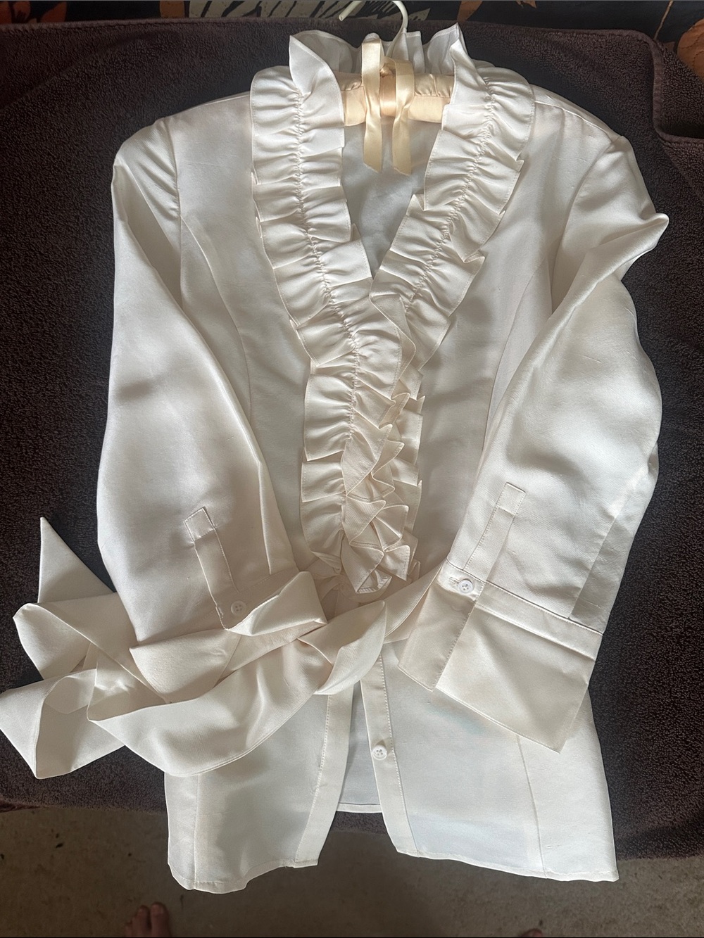 Harold's Ivory Silk Ruffle Front Blouse